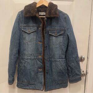 Vintage Marvin Richards Blue Denim Sherpa Lined Jacket with Brown Faux Fur